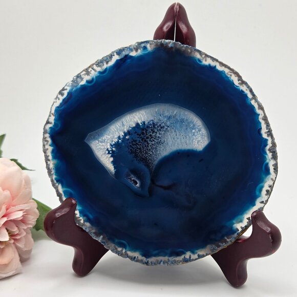 Cobalt Blue Tone Agate Geode Slab Slice Quartz Polished - 5 Inch - Picture 1 of 10